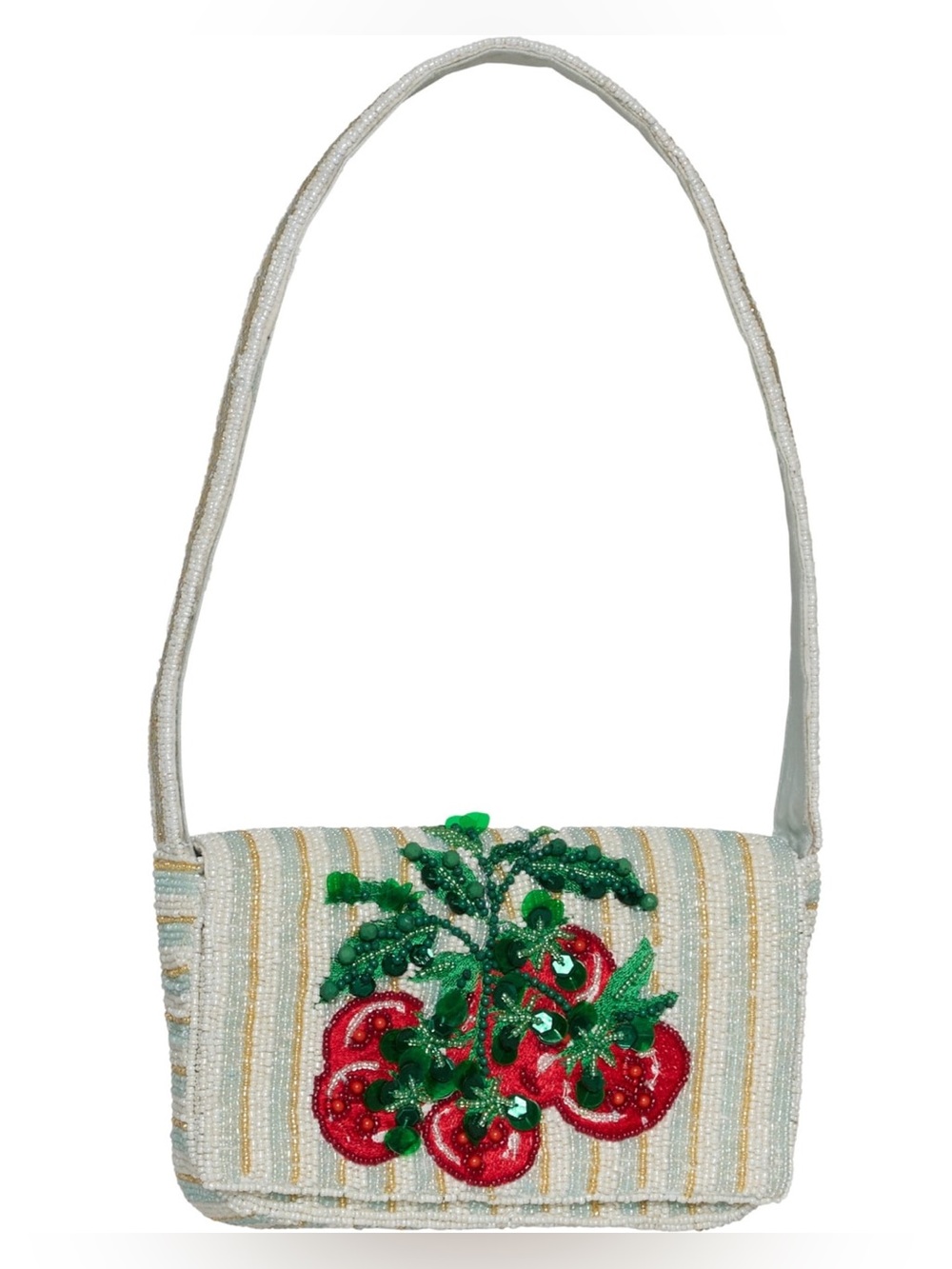 NWT Viral Tomato Bunch Striped Beaded Shoulder Bag glam